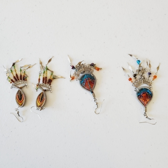 Two pairs of Handcrafted Metallic Thread Bead Dangle Earrings - Picture 10 of 14